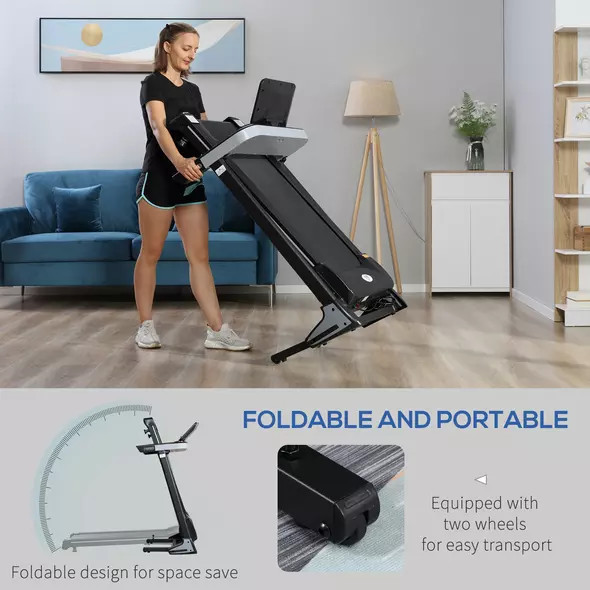 HOMCOM Motorised Folding Treadmill with 500W & LED Screen for Home, Black - 5