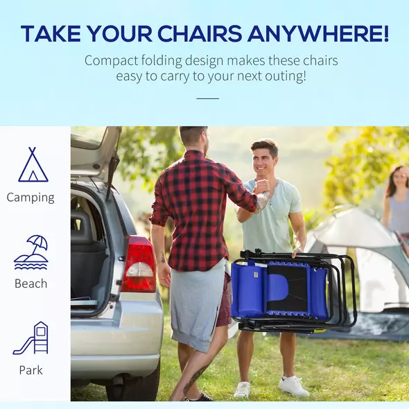 Outsunny Zero Gravity Lounger Chair Set of 2, Folding Reclining Patio Chair with Padded Seat, Cup Holder, Soft Cushion and Headrest for Poolside, Camping, Blue - 5