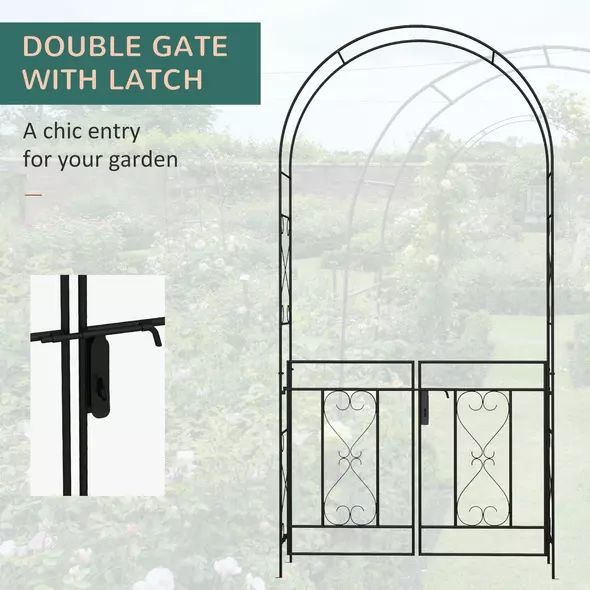 Outsunny Decorative Garden Arch, with Gate - Black - 5