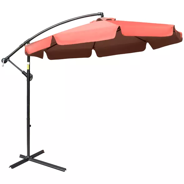 Outsunny 2.7m Garden Banana Parasol Cantilever Umbrella with Crank Handle and Cross Base for Outdoor, Hanging Sun Shade, Wine Red - 1