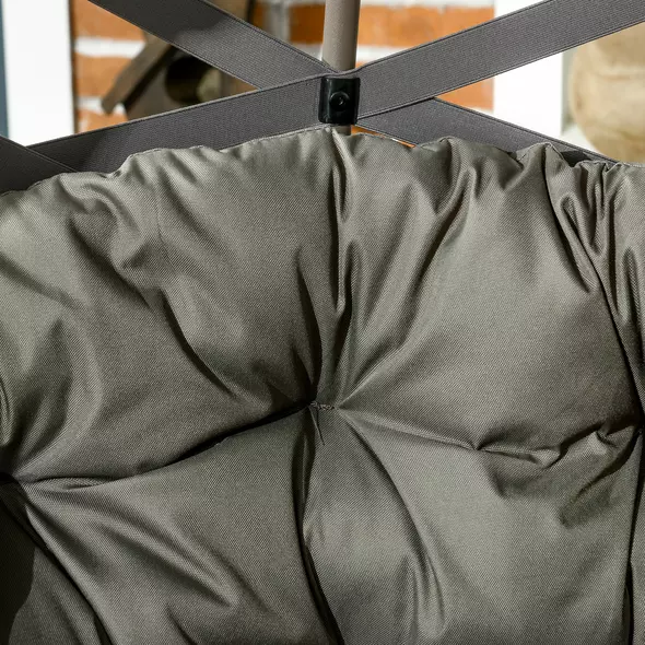 Outsunny 2 Seater Egg Chair Outdoor, Folding Weave Garden Furniture Chair with Cushion, Cup Pockets - Sand Brown - 8