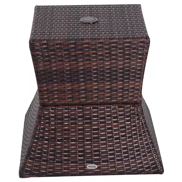 Outsunny Rattan Outdoor Coffee Table, Wicker Garden Patio Bistro Side Table with Umbrella Hole and Storage Space for Balcony, Porch, Brown - 7