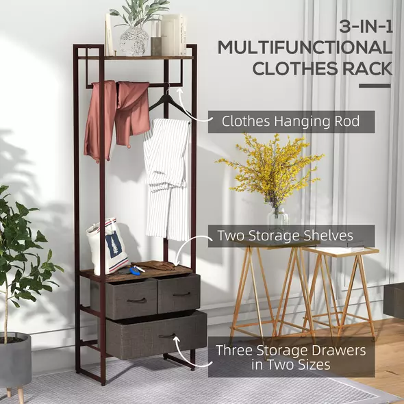HOMCOM Compact Clothes Rail, with Drawers and Shelf - 4