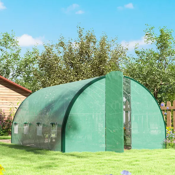 Outsunny 4 x 3 m Polytunnel Greenhouse with Windows and Doors and Galvanised Steel Frame - Green - 9