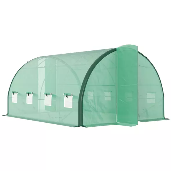 Outsunny 4 x 3 m Polytunnel Greenhouse with Windows and Doors and Galvanised Steel Frame - Green - 1