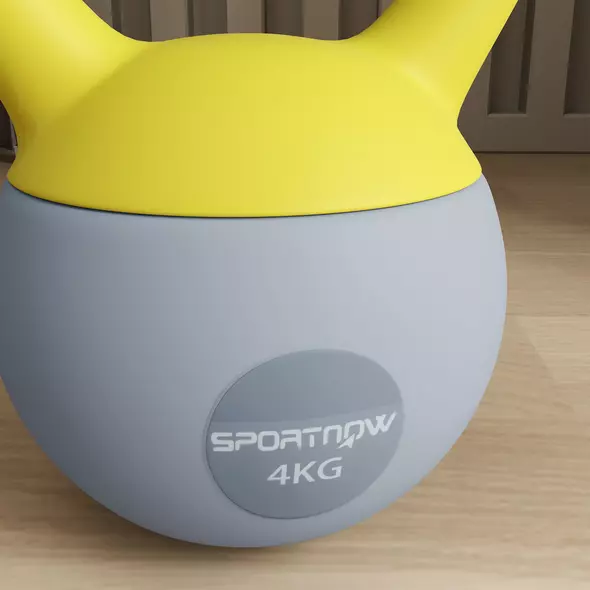 SPORTNOW 4KG Soft Kettlebell, Kettle Bell with Non-Slip Handle for Home Gym, Weight Lifting, Strength Training, Yellow/Grey - 9
