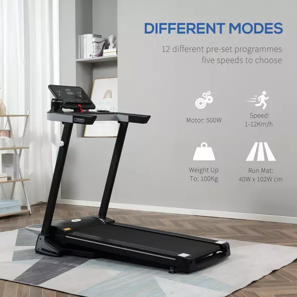 HOMCOM Motorised Folding Treadmill with 500W & LED Screen for Home, Black - 4
