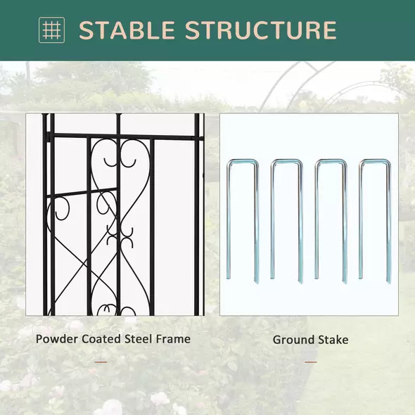 Outsunny Decorative Garden Arch, with Gate - Black - 4