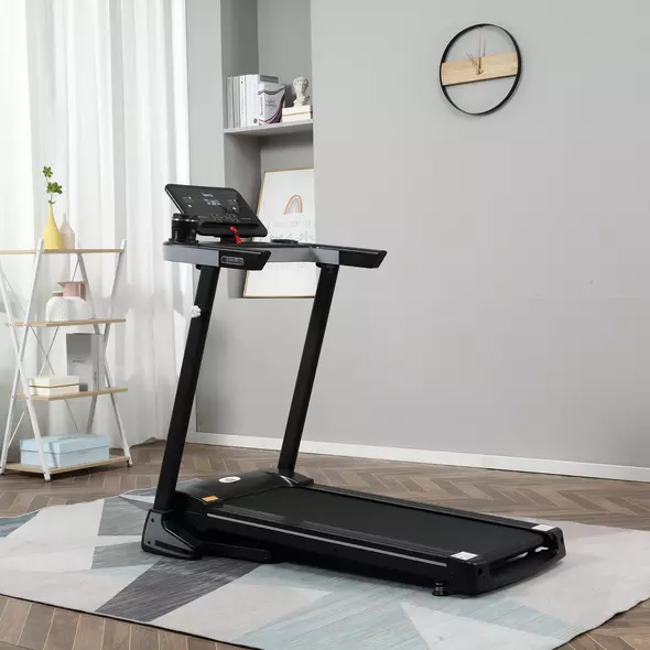 HOMCOM Motorised Folding Treadmill with 500W & LED Screen for Home, Black - 2