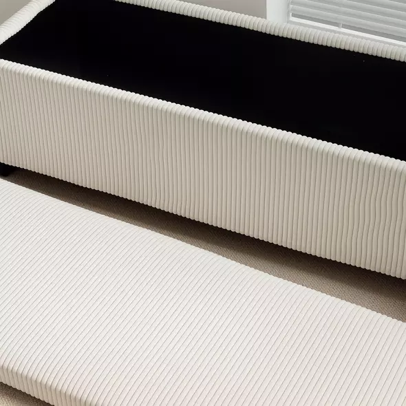 HOMCOM Storage Ottoman Bench, Corduroy Footstool with Removable Lid and Legs, 112cm Storage Chest Box for Living Room, Bedroom, Hallway, Beige - 8