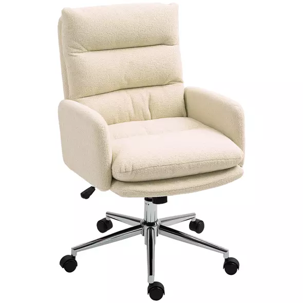 HOMCOM 91-99cm Sherpa Fleece Office Chair - Cream White - 1