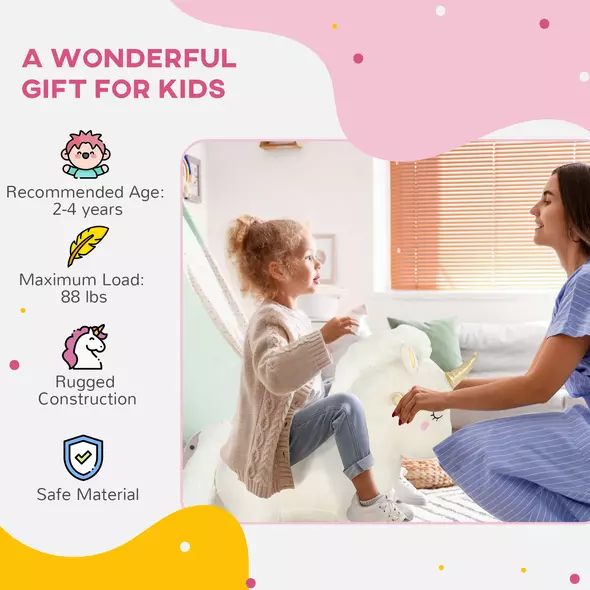 AIYAPLAY Rocking Horse with Unicorn Design, Sounds, for Ages 2-4 Years, White - 8