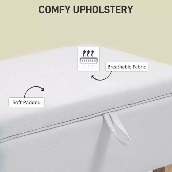 HOMCOM 30L Linen Storage Ottoman Padded Footstool with Rubberwood Legs for Storage Box, Bed End, Shoe Bench, Seating, Cream White - 5