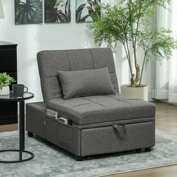 HOMCOM Four-In-One Single Sleeper Chair - Dark Grey - 2