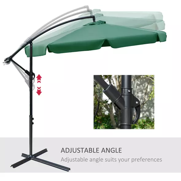 Outsunny 2.7m Garden Parasol Cantilever Umbrella with Crank Handle and Cross Base for Outdoor, Hanging Sun Shade, Green - 5