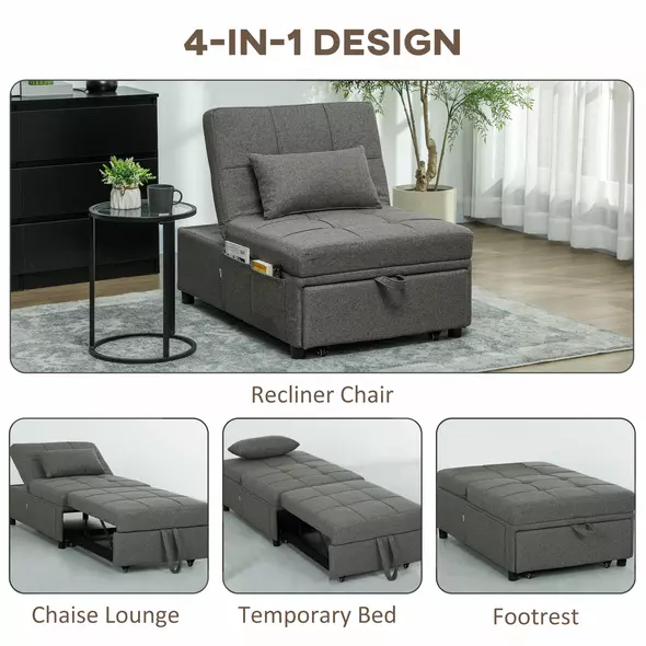 HOMCOM Four-In-One Single Sleeper Chair - Dark Grey - 5