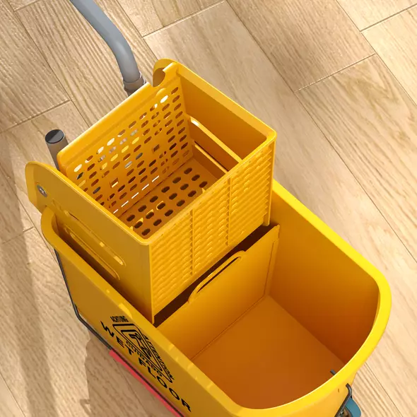 HOMCOM Mop Bucket with Wringer Set on Wheels for Floor Cleaning, 20 Litre Side Press Wringer with Handle and Mop, Yellow - 9