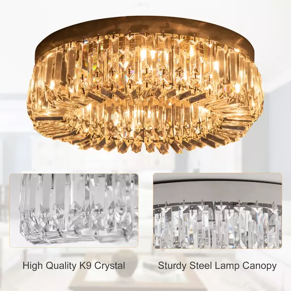 HOMCOM Crystal Ceiling Light Modern Chandeliers Stainless Steel Pendant Lights with Crystal Decorations for Living Room Bedroom Dining Room Hall Silver - 5