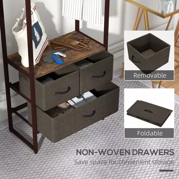 HOMCOM Compact Clothes Rail, with Drawers and Shelf - 5