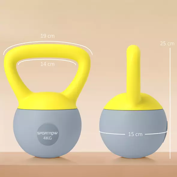 SPORTNOW 4KG Soft Kettlebell, Kettle Bell with Non-Slip Handle for Home Gym, Weight Lifting, Strength Training, Yellow/Grey - 3