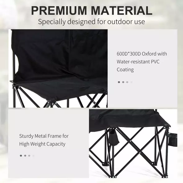 Outsunny 6 Seater Folding Camping Chair with Cup Holder & Carry Bag - Black - 7