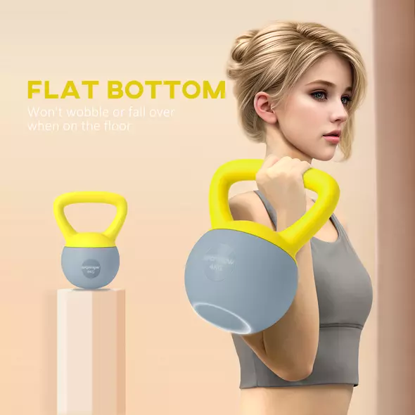 SPORTNOW 4KG Soft Kettlebell, Kettle Bell with Non-Slip Handle for Home Gym, Weight Lifting, Strength Training, Yellow/Grey - 6