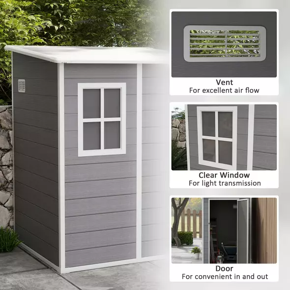 Outsunny 4'x5' Garden Storage Shed, Lean to Shed, Lockable Garden Shed with Window, Vent and Plastic Roof, Grey - 5