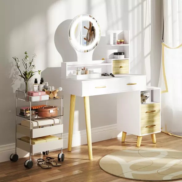 HOMCOM Elegant Dressing Table, with Storage - White - 7