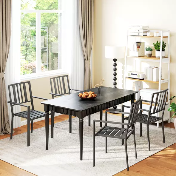 Outsunny Set of Four Minimal Metal Garden Chairs - Black - 7