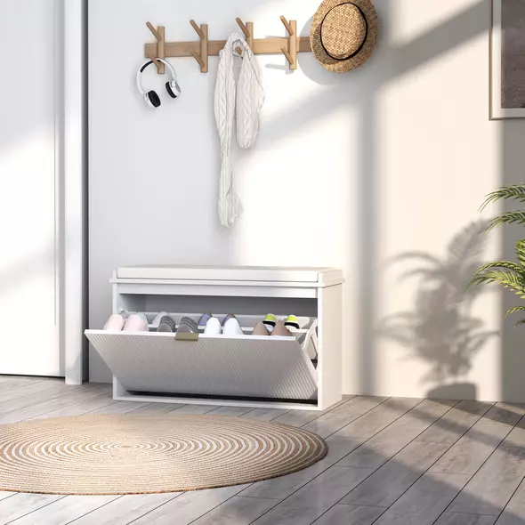 HOMCOM Elegant Eight Shoe Bench, with Top Seat - White - 8