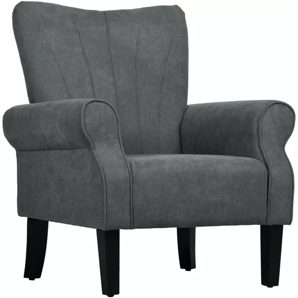 HOMCOM Upholstered Accent Chair with Rolled Arms and Wood Legs, Armchair for Living Room Bedroom, Grey - 1