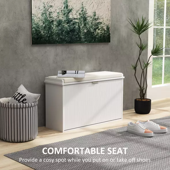 HOMCOM Elegant Eight Shoe Bench, with Top Seat - White - 4
