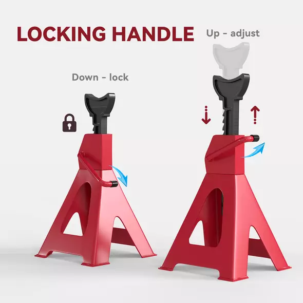 HOMCOM Axle Stands 6 Ton Car Jack Stands Pack of 2, 38.5-60 cm Height Adjustable Support Jack Stand, Heavy Duty Car Lift Tool for Vehicles, Caravans, Workshops, Garages, Red - 5