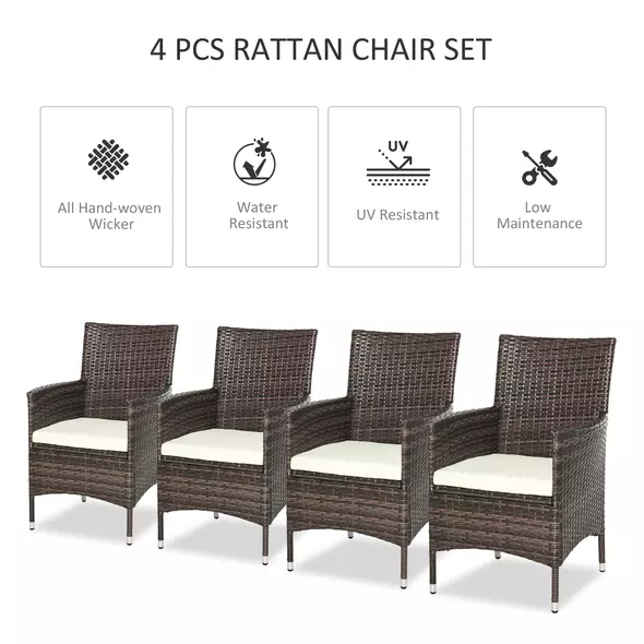 Outsunny 4 PC Rattan Chair Set, Patio Sofa Chairs Set, Cushioned Outdoor Rattan Furniture - 4