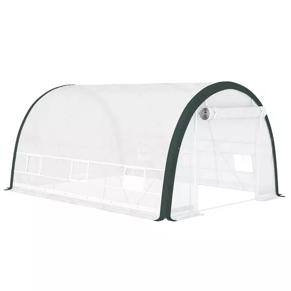 Outsunny 4 x 3(m) Walk-In Tunnel Greenhouse, with Accessories - White - 1