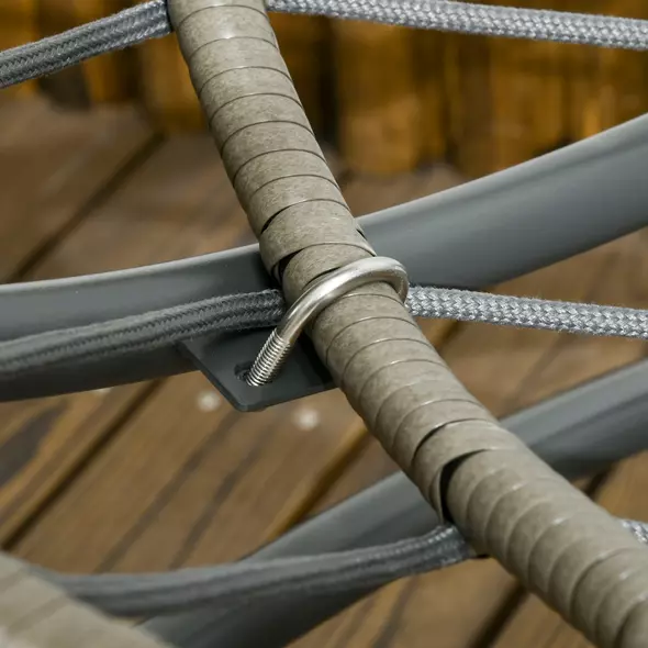 Outsunny Folding Rattan Egg Chair, Freestanding Basket Chair with Cushion, Bottle Holder Bag for Outdoor or Indoor, Grey - 9