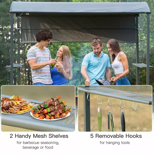 Outsunny 2.2 x 1.4m BBQ Shelter, Outdoor Grill Gazebo Canopy with Shelves, Hanging Hooks, and Metal Frame, for Garden Patio Backyard - 4