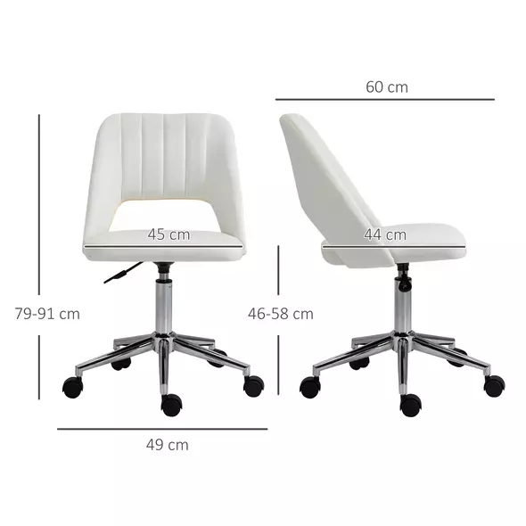 Vinsetto Armless Velvet-Feel Office Chair - Cream White - 3