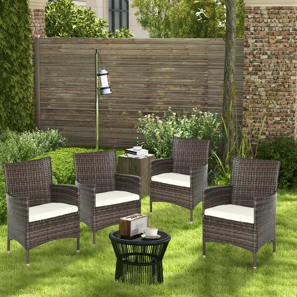 Outsunny 4 PC Rattan Chair Set, Patio Sofa Chairs Set, Cushioned Outdoor Rattan Furniture - 2