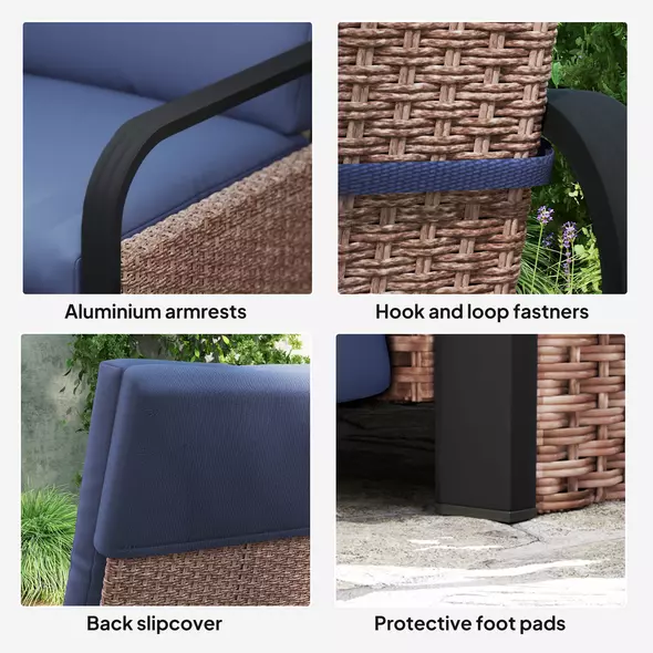 Outsunny 140° Reclining Rattan Armchair - Brown/Blue - 8