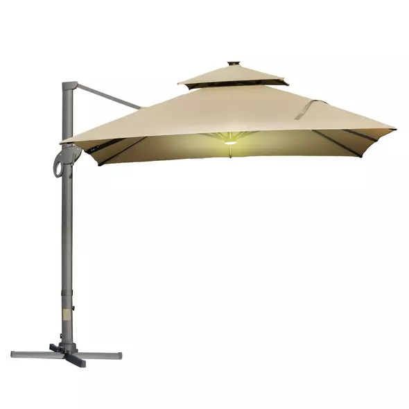 Outsunny 3 x 3(m) Aluminium Sun Square Canopy Top w/ Adjustable Pole Angle Khaki - 1