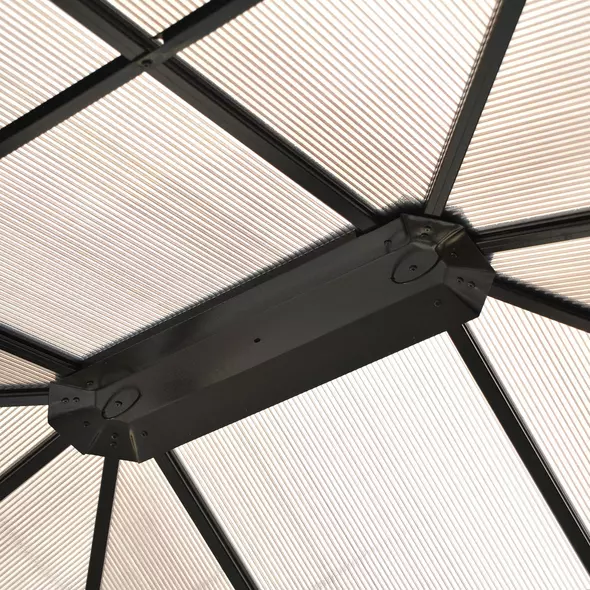 Outsunny 3.6 x 4m Hardtop Gazebo Canopy with Polycarbonate Roof and Aluminium Frame, Garden Pavilion with Mosquito Netting and Curtains - 9