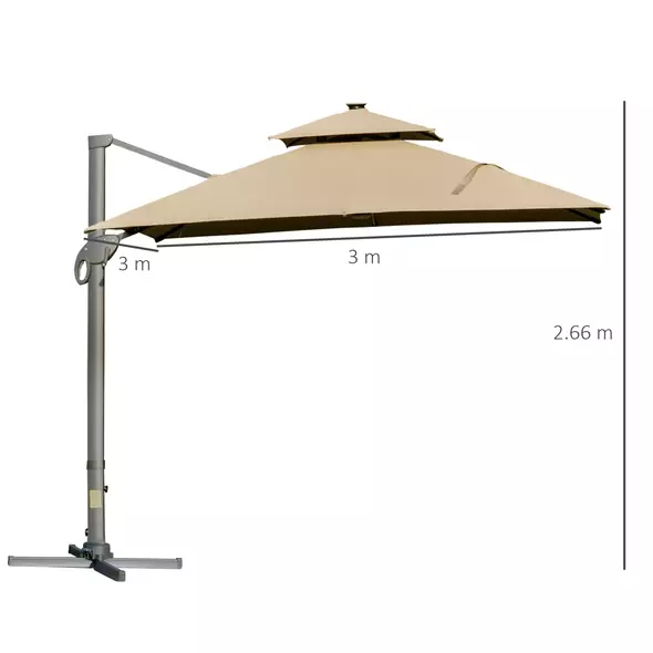 Outsunny 3 x 3(m) Aluminium Sun Square Canopy Top w/ Adjustable Pole Angle Khaki - 3