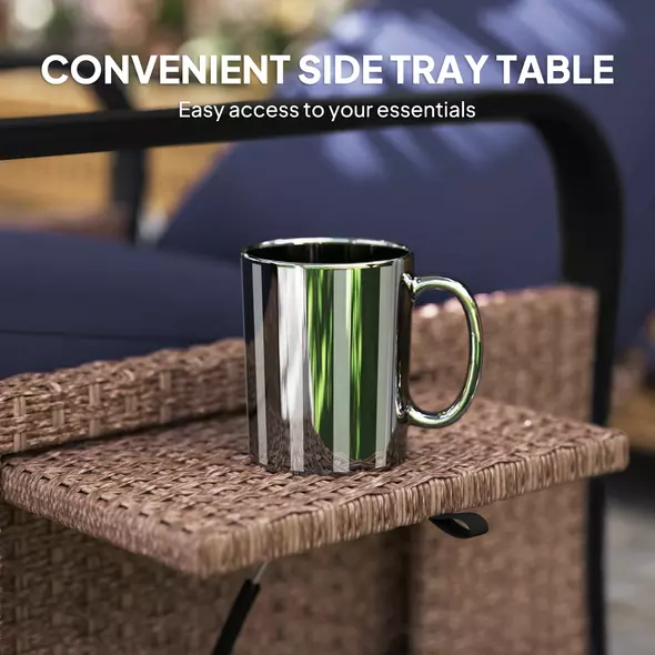 Outsunny 140° Reclining Rattan Armchair - Brown/Blue - 7