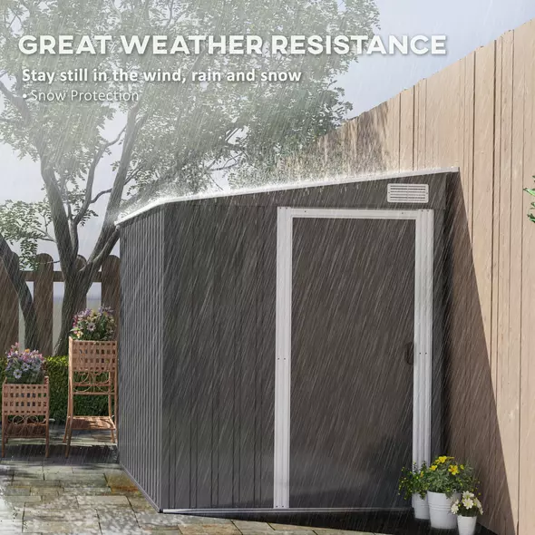 Outsunny 7 x 5ft Galvanised Metal Shed, with Sliding Door - Dark Grey - 6