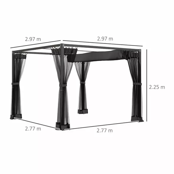 Outsunny 3 x 3m Aluminium Frame Pergola, with Retractable Roof - Dark Grey - 3