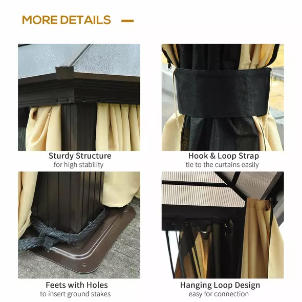 Outsunny 3.6 x 4m Hardtop Gazebo Canopy with Polycarbonate Roof and Aluminium Frame, Garden Pavilion with Mosquito Netting and Curtains - 5