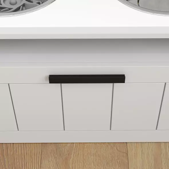 PawHut Raised Dog Bowl with Slow Feeder, Two Stainless Steel Dog Bowls, Drawer, for Large and Extra Large Dogs, White - 9