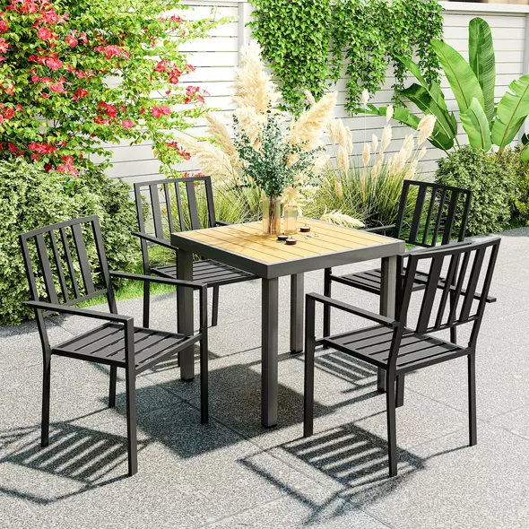 Outsunny Set of Four Minimal Metal Garden Chairs - Black - 2