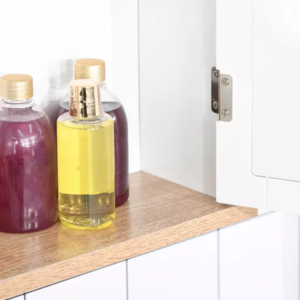 kleankin Bathroom Furniture Set, Mirror Cabinet Wall Mounted with Adjustable Shelf, Bathroom Sink Cabinet with Storage, White and Wood Grain - 8